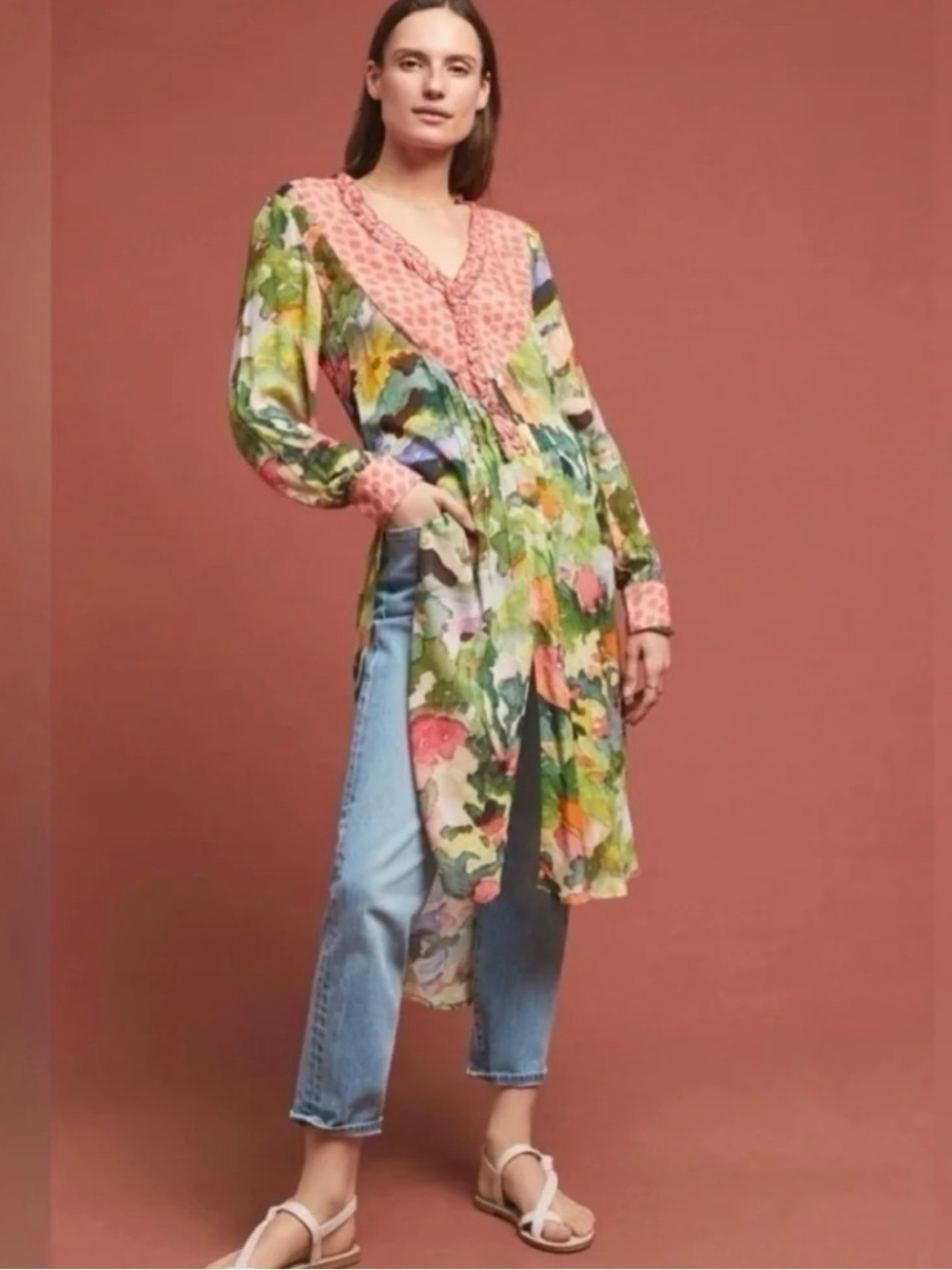 Bl_NK London Floral Watercolor Long Sleeve Lucia Tunic size Large